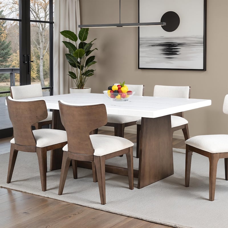 Dining Set Modern Brown Finish 7pc Trestle Table and Chairs
