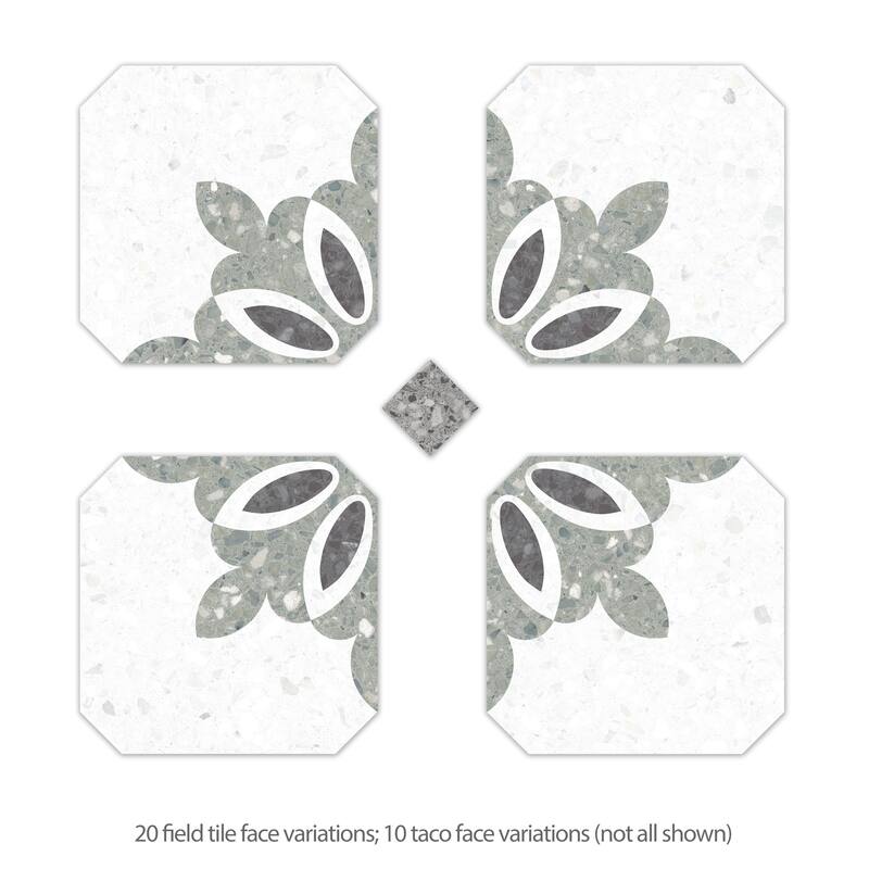 Merola Tile Riviera Octagon Verde with Taco Nero 7-7/8" x 7-7/8" Porcelain Floor and Wall Tile