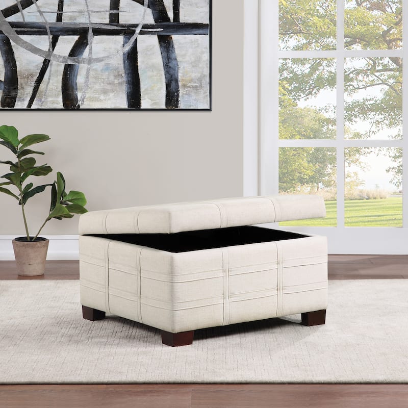Detour Strap Square Storage Ottoman in Faux Leather