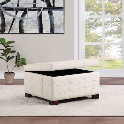 OS Home and Office Furniture Detour Strap Square Storage Ottoman in Linen Fabric