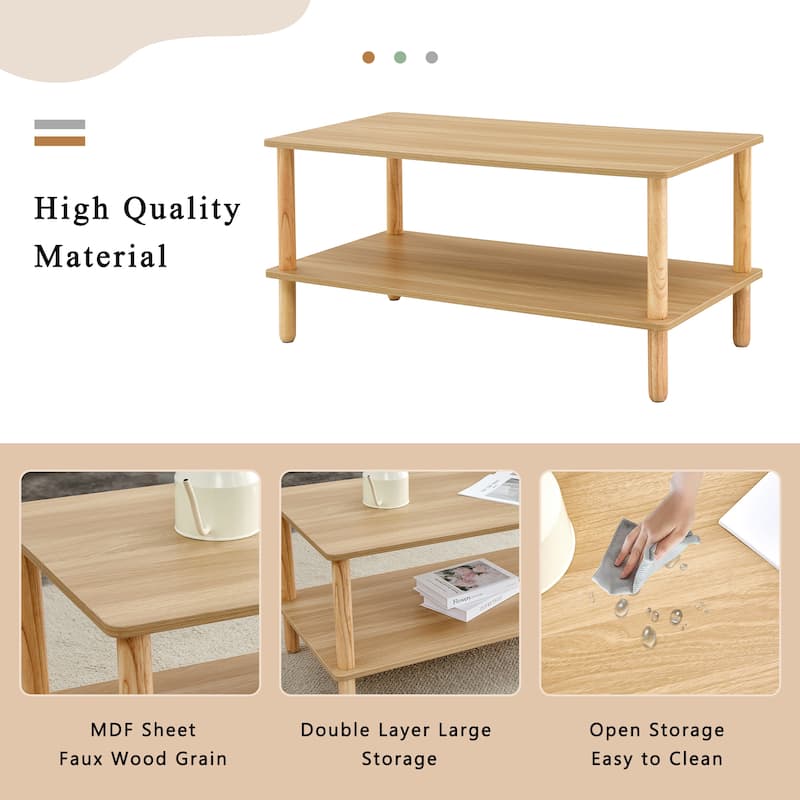 39" Coffee Table with 2-Tier Rubberwood Legs