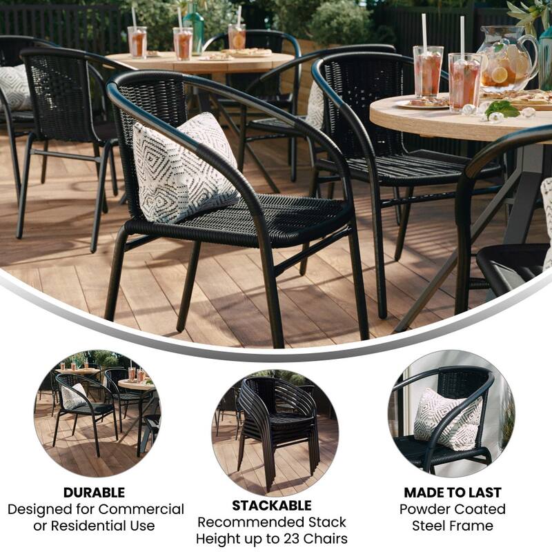 Indoor/Outdoor Stacking Rattan Restaurant Patio Chairs (Set of 4 ...
