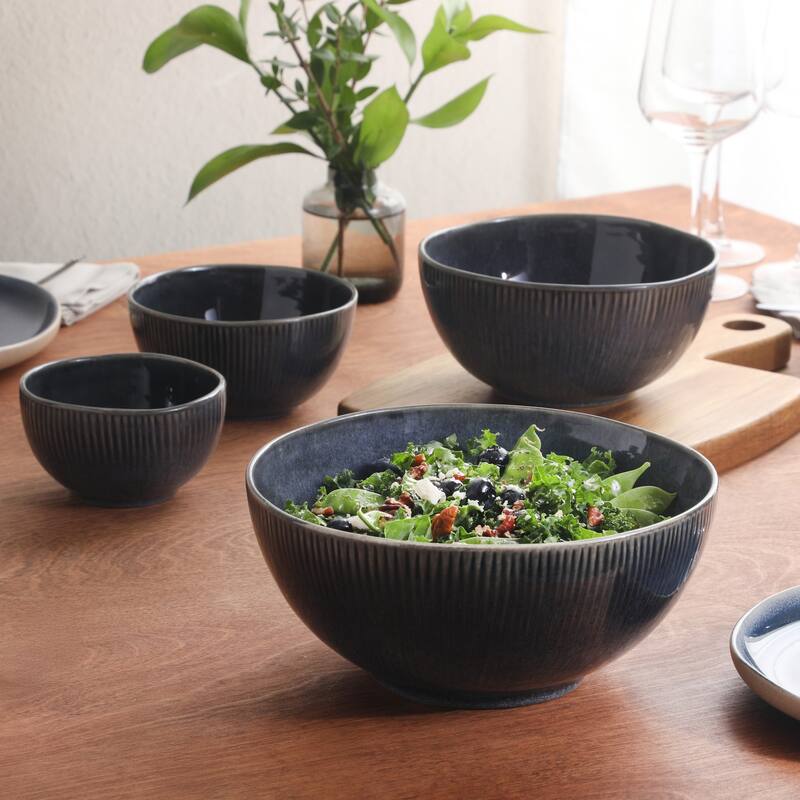 Gibson Elite Sandy Pines 4 Piece Nesting Bowl Set, 4", 5.5", 7" & 9" Round Stoneware Reactive Glaze Finish, Prep & Serving Bowls