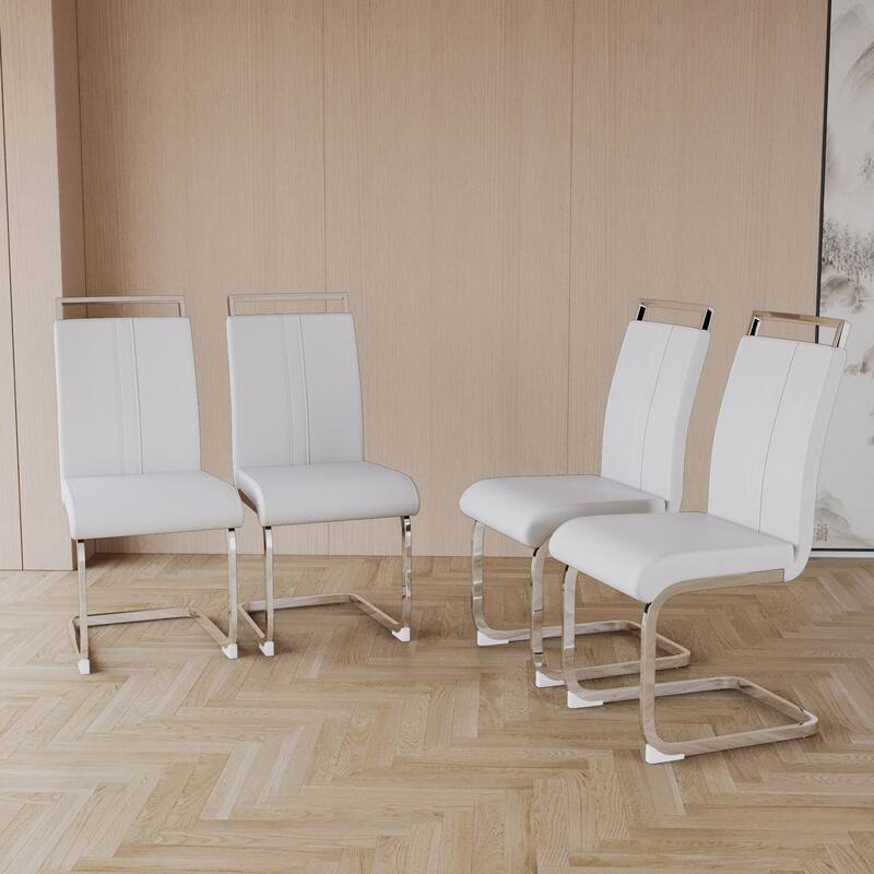 Modern Dining Chairs,PU Faux Leather High Back Upholstered Side Chair with Silver Metal Legs