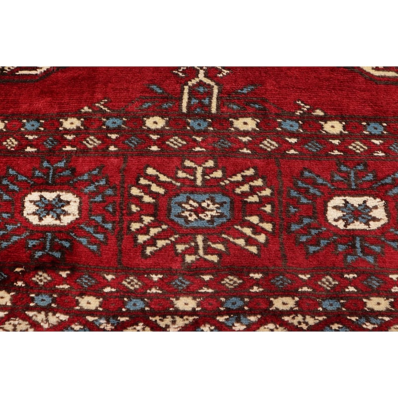 Rustic Bokhara Powers Red/Blue Hand Knotted Wool Rug - 4'0'' x 5'8''