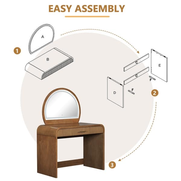 dimension image slide 0 of 4, 39" Makeup Vanity Desk Bedroom Dressing Table with Curved Touch LED Light Makeup Mirror