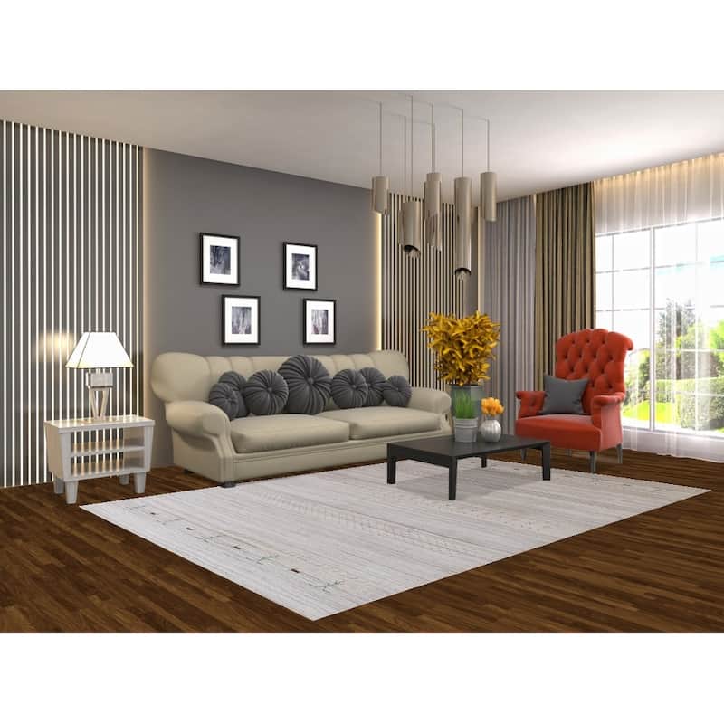 Hand Knotted Oriental 100% Wool Carpet Tribal Stripe Beige & Ivories Gabbeh Area Rug - 8' 10'' X 6' 1''