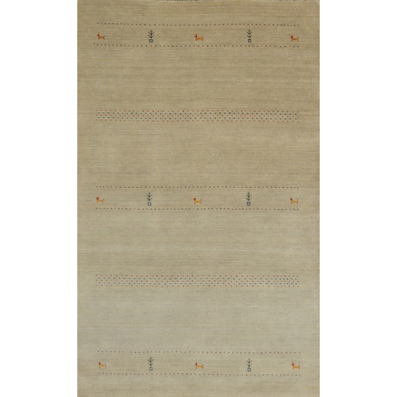 Hand Knotted Oriental 100% Wool Carpet Tribal Animal Pictorial Beige & Ivories Gabbeh Area Rug - 7' 11'' X 4' 11''
