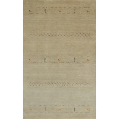 Hand Knotted Oriental 100% Wool Carpet Tribal Animal Pictorial Beige & Ivories Gabbeh Area Rug - 7' 11'' X 4' 11''