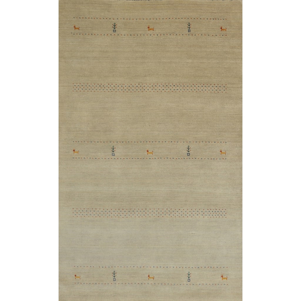 Hand Knotted Oriental 100% Wool Carpet Tribal Animal Pictorial Beige & Ivories Gabbeh Area Rug - 7' 11'' X 4' 11''