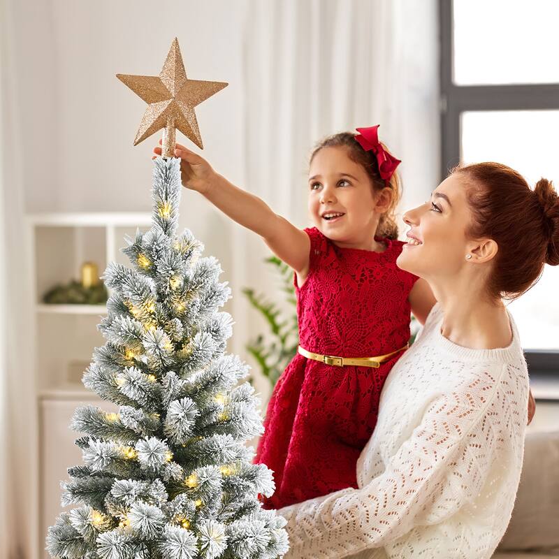 Costway 6FT Pre-Lit Hinged Christmas Tree Snow Flocked w/9 Modes