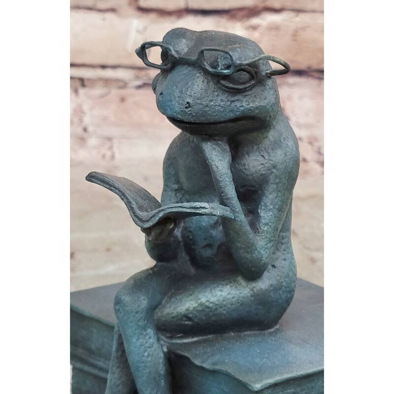 Bronze Frog Sculpture – Reading Frog With Glasses Statue On Books