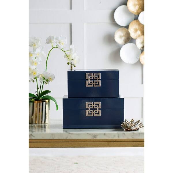 Shop Set Of 2 Navy Blue Contemporary Decorative Boxes 11 25