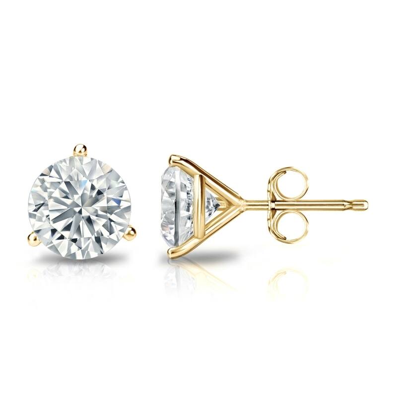 Auriya 14k Gold Lab Grown Round Diamond Stud Earrings 0.50 to 5.00 ct. tw. 3-Prong Push-Back (F-G VS) - Yellow - 2.00 ct. tw.