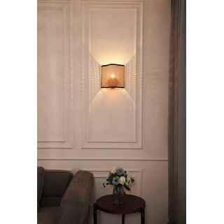 Gal - Bohemian Wall Sconce with Rattan Shade and Velvet Detailing - 10" x 9.92"