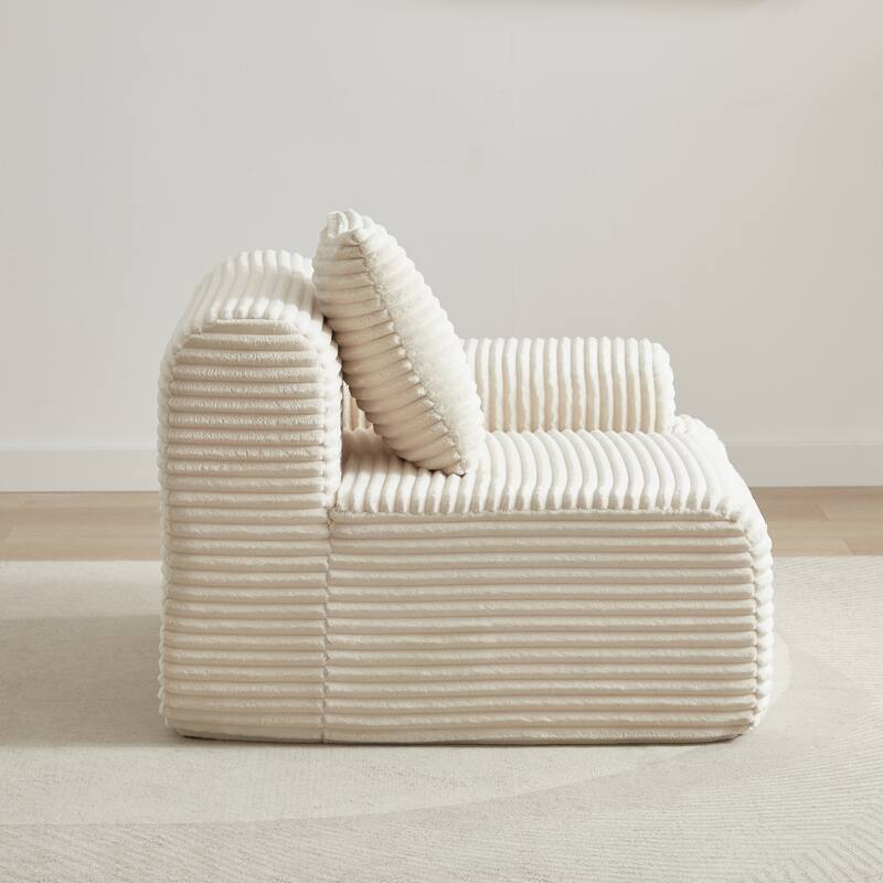 L-Shaped Modular Sectional Sofa with Ottoman, Corduroy Upholstered Boneless Couch, Deep Seat Sofa with Throw Pillows