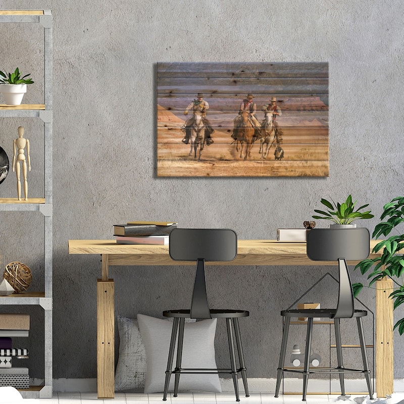 Working Men Print On Wood by Janet Fikar - Multi-Color