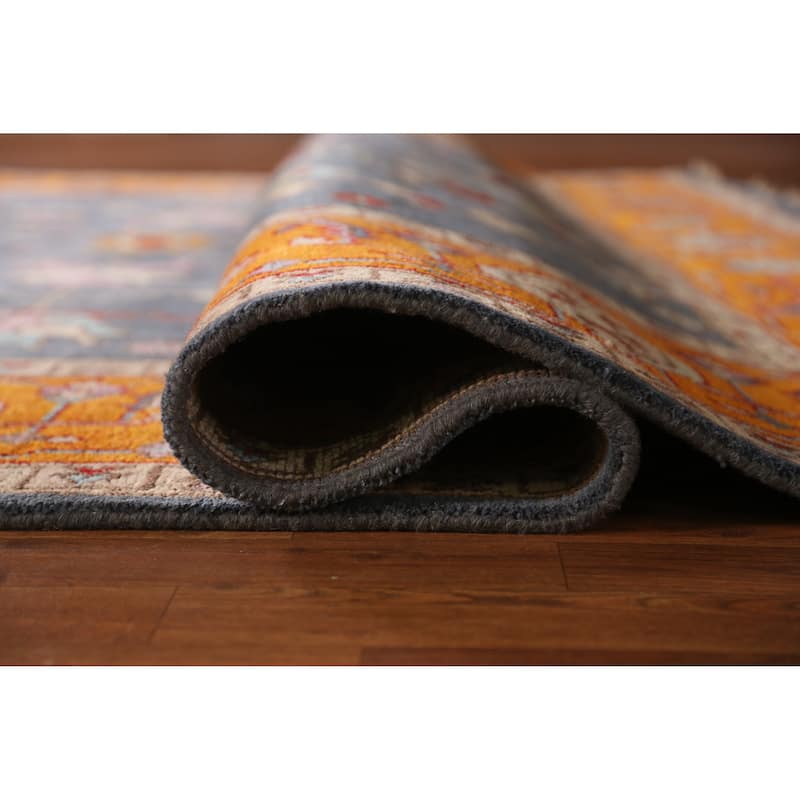 Blue Traditional Heriz Serapi Indian Area Rug Hand-Knotted Wool Carpet - 8'11" x 11'9"