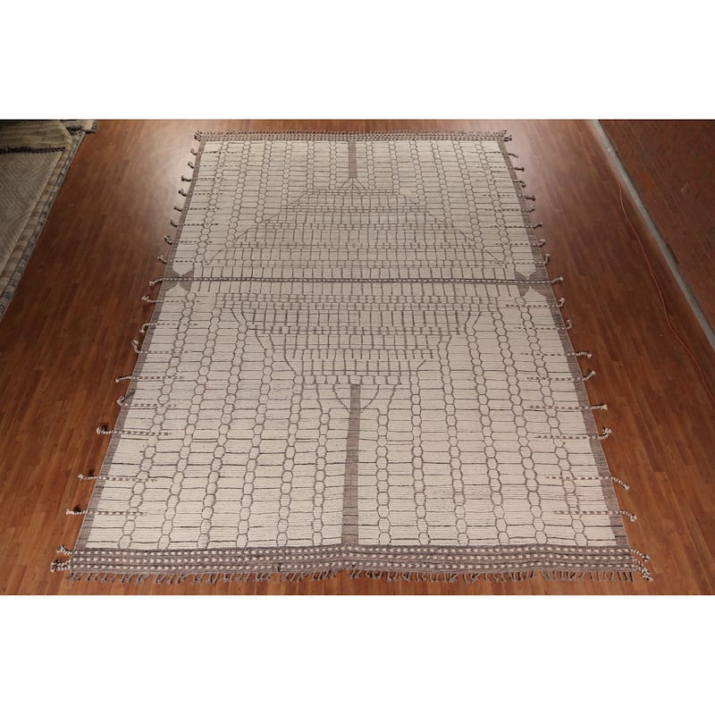 Ivory Large Moroccan Oriental Area Rug Handmade Wool Carpet - 12'2"x 16'9"
