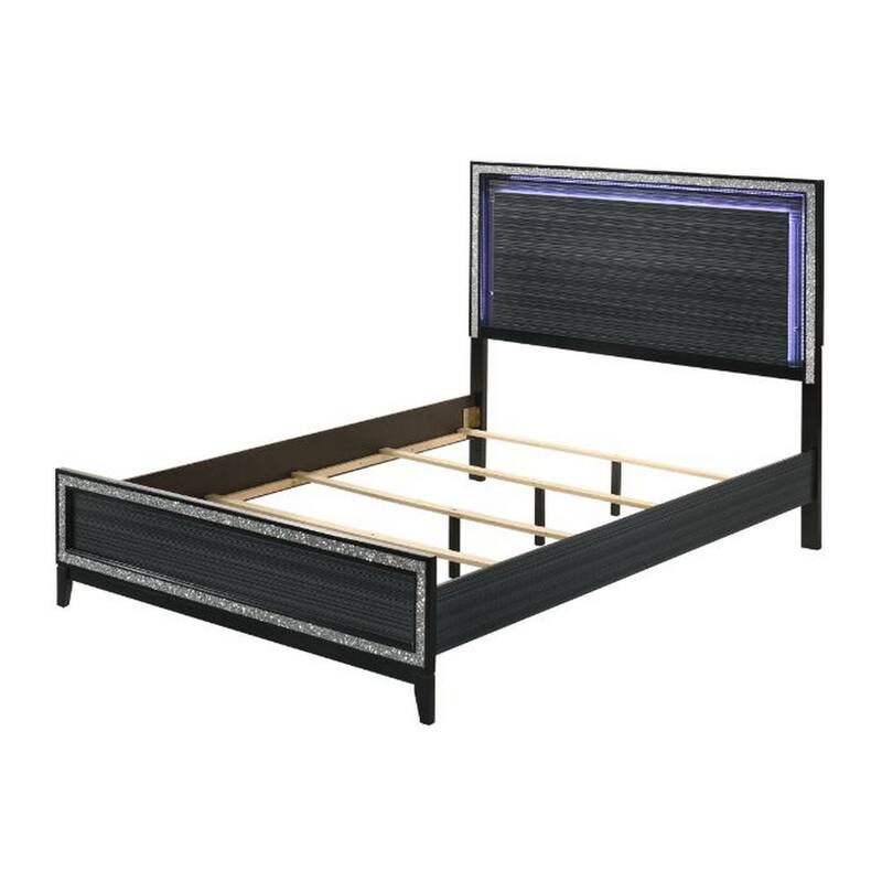 Queen Bed with LED Headboard and Shimmering Trim, Black