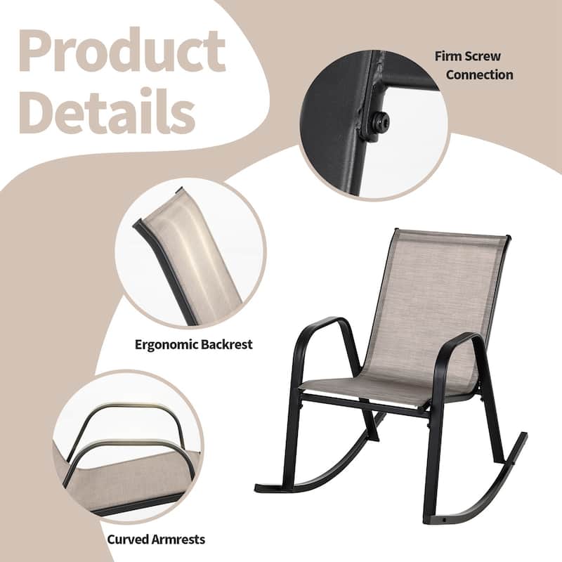 2/ 4 PCS Patio Rocking Chair Heavy-Duty Metal Rocker Anti-Slip Brown