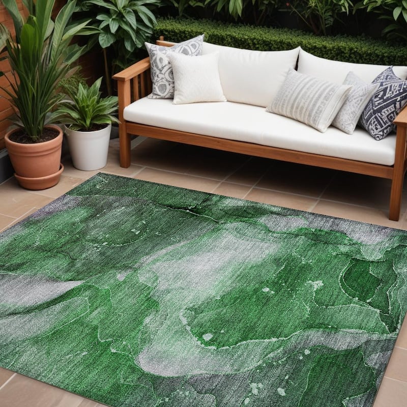 Fari Artistic Abstract Weather Resistant Classic Meets Modern Outdoor Rug - 9' X 12' - Green
