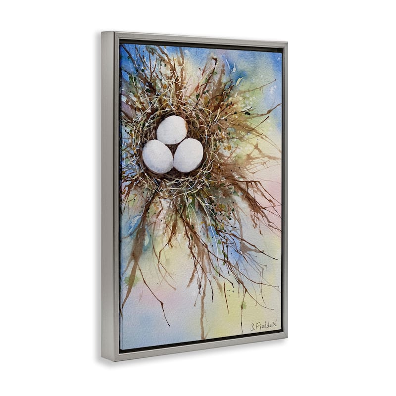 Stupell Modern Watercolor Bird Nest Framed Floater Canvas Wall Art Design By Stephanie Fielden