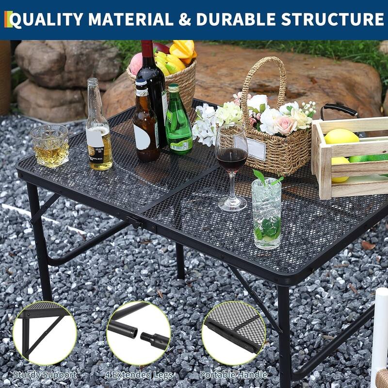Adjustable Height Camping Grill Folding Table for Outdoor Camping, Travel Cooking, BBQ, Picnic - N/A