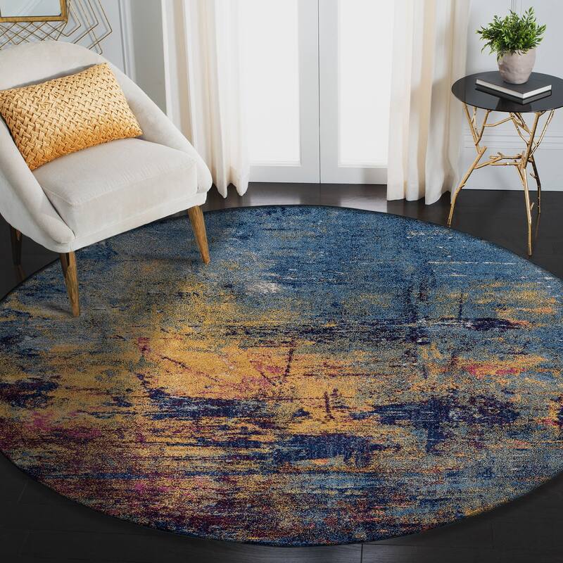 Maclin Modern Abstract Burnt Orange & Navy Polypropylene Area Rug