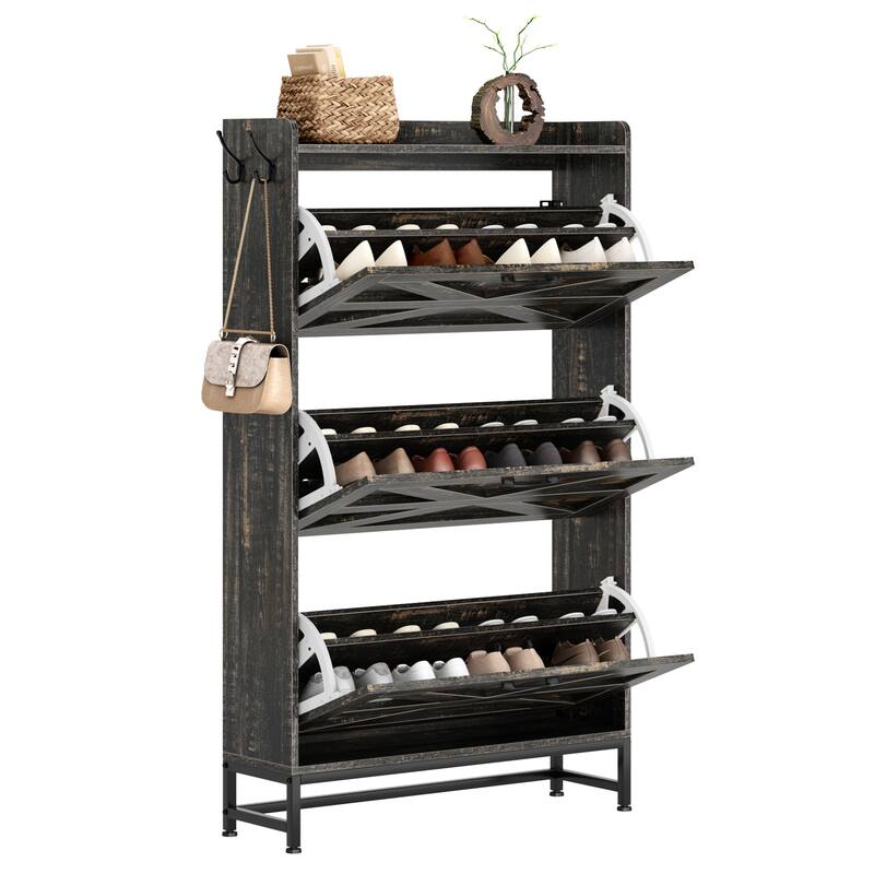 Anmytek Industrial Farmhouse 3 Drawer Shoe Cabinet with Adjustable Legs and Anti Tip Kit