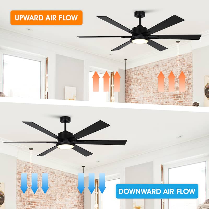 65" Black Modern Large Ceiling Fan with LED Light and Remote