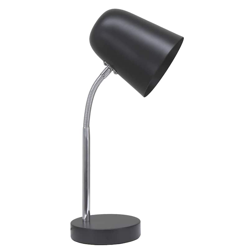 Minimalist Metal Gooseneck Desk Lamp with Adjustable Chrome Arm Modern Task Lighting Multiple Colors - Black