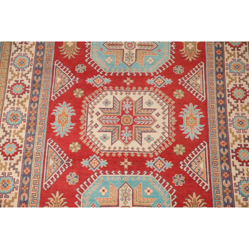 Geometric Kazak Living Room Area Rug Hand-Knotted Wool Carpet - 6'8" x 10'3"