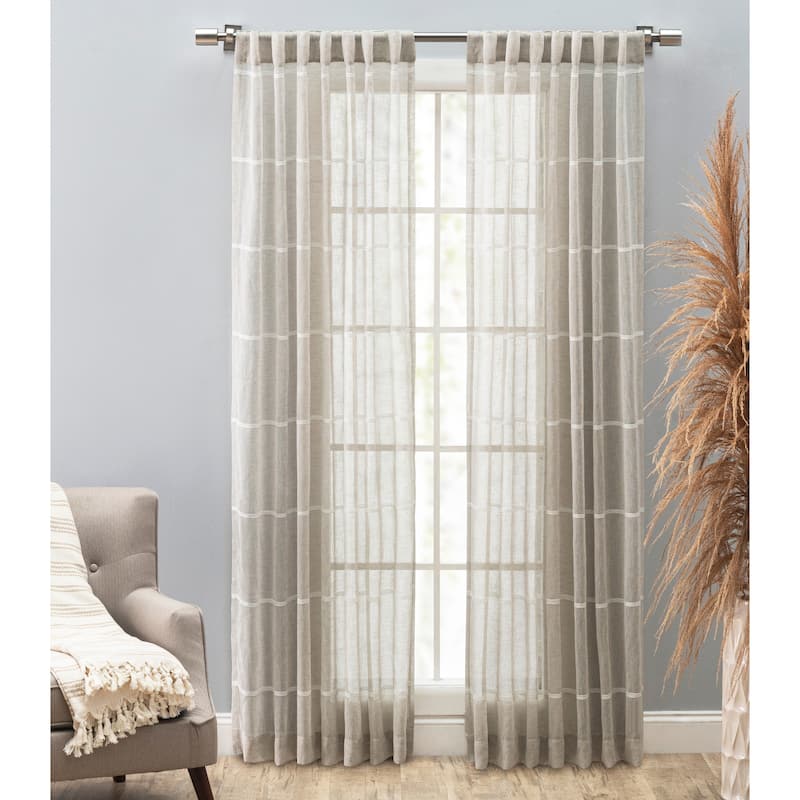 Horizon Stripe Premium Sheer Rod Pocket W Back Tab Curtain Panel - 55"W x 63"L - Natural