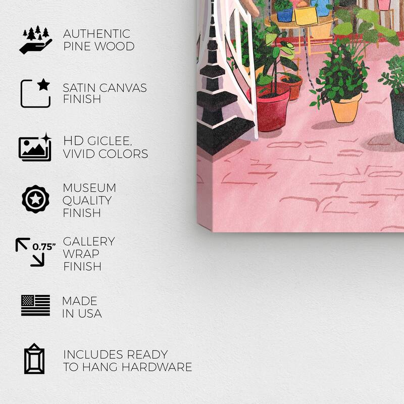 Wynwood Studio Canvas Floral and Botanical Terrace full of plants Pink and Modern & Contemporary Wall Art Canvas Print