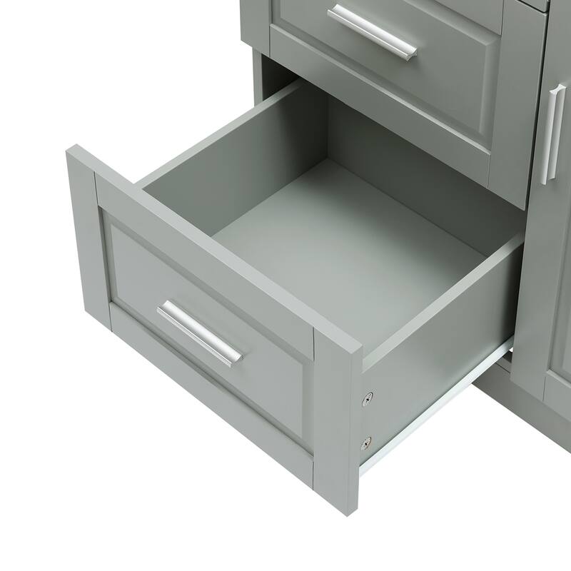 Freestanding Floor Storage Cabinet with 3 Door, 3 Drawers, Long Bar Handles and Adjustable Shelf for Office Living Room Bathroom