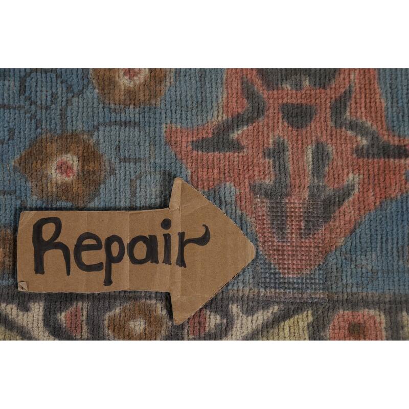 Distressed Blue Tabriz Persian Antique Area Rug Handmade Wool Carpet - 9'3" x 12'8"