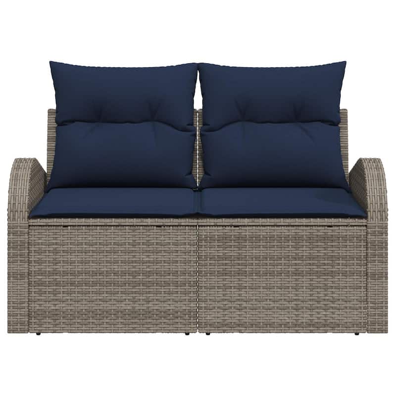 vidaXL 2-Seater Garden Sofa with Cushions Black/Brown/Grey Poly Rattan