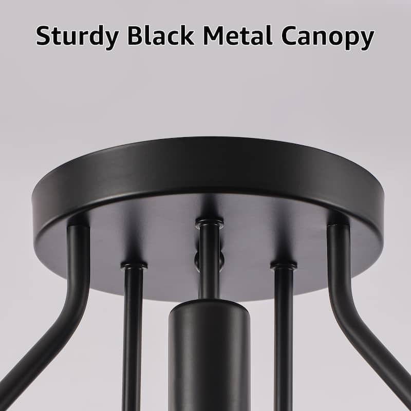 Starsky 3-Light Farmhouse Round Wood Flush Mount Ceiling Light, Industrial Caged Beech Wood Fixture with Black Metal Canopy