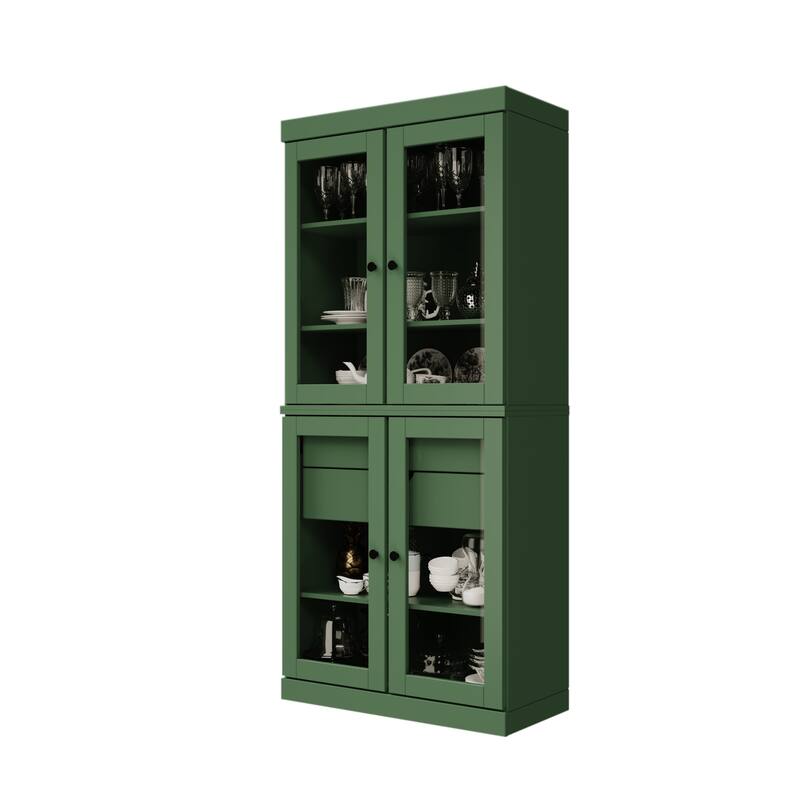Palace Imports 100% Solid Wood Pantry Cabinet with Frosted, Clear Glass or Solid Doors, 2-Drawers and Adjustable Shelves