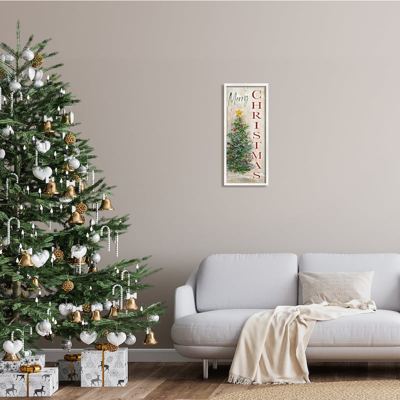 Stupell Merry Christmas Greeting Festive Rustic Holiday Tree Framed Wall Art - Green