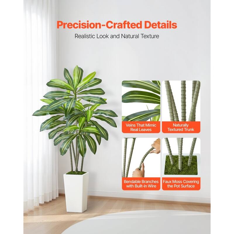 Realistic Artificial Dracaena Tree with Moss Planter and Lifelike PE Leaves for Indoor Home Decor