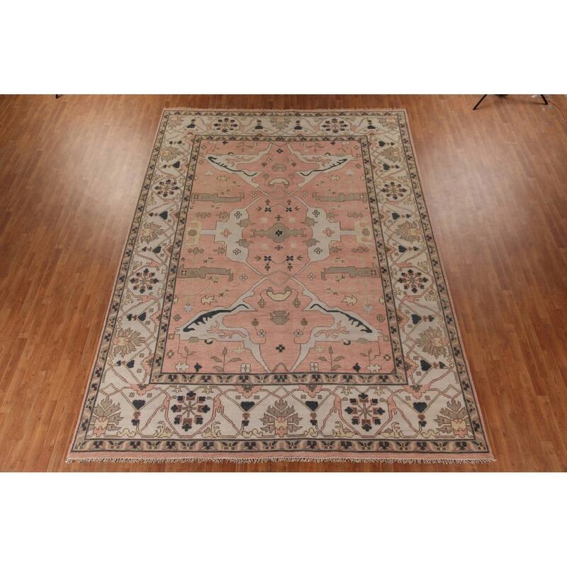 Pink Oushak Oriental Large Rug Hand-Knotted Wool Carpet - 10'0"x 13'10"