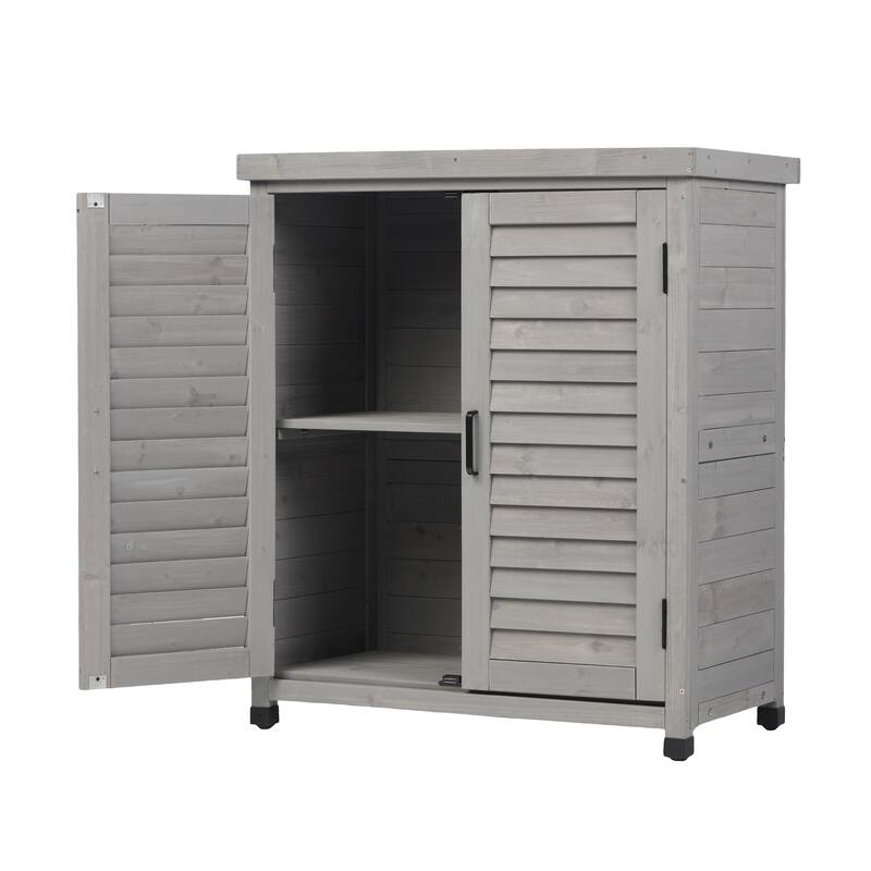 GDF Studio - Outdoor Wooden Potting Bench with Metal Tabletop Workstation and Storage Cabinet
