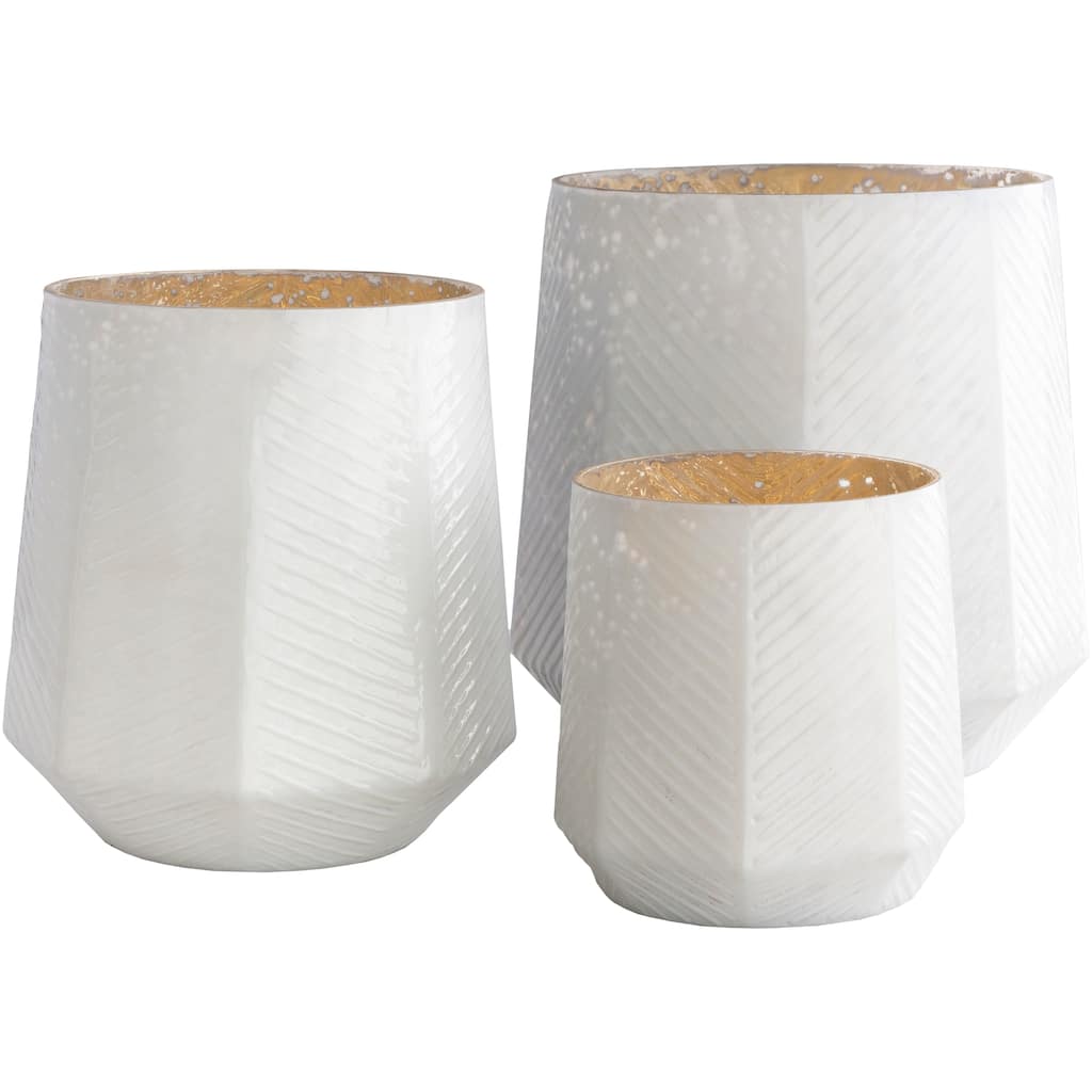 Patti White Herringbone Mercury Glass Hurricane Set (3-piece)