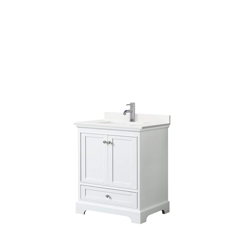 Deborah 30-inch Single Vanity, Quartz Top - White, Chrome Trim, White Quartz Top