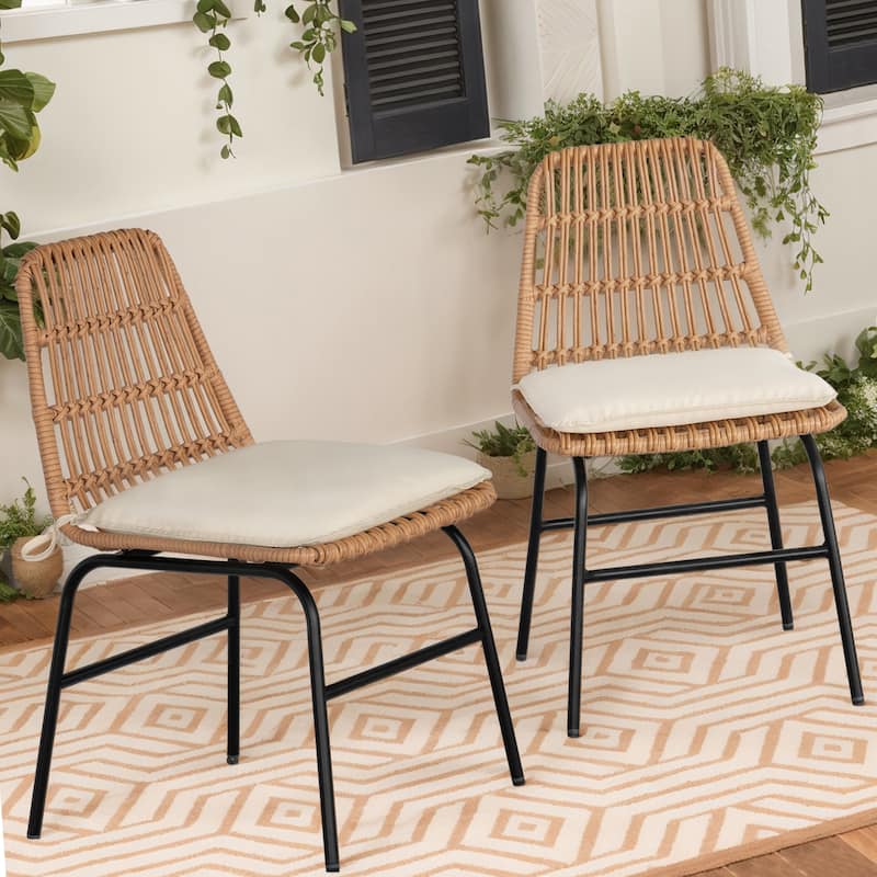 5 Piece Outdoor Dining Set, Glass Table with Woven Chairs for Patio, Balcony & Garden - 24.01"L x 20.87"W x 28.74"H