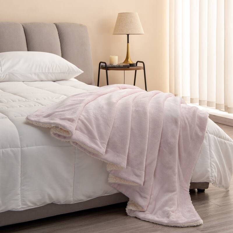 Linery & Co. Velvet Plush Reversible Sherpa Throw Blanket