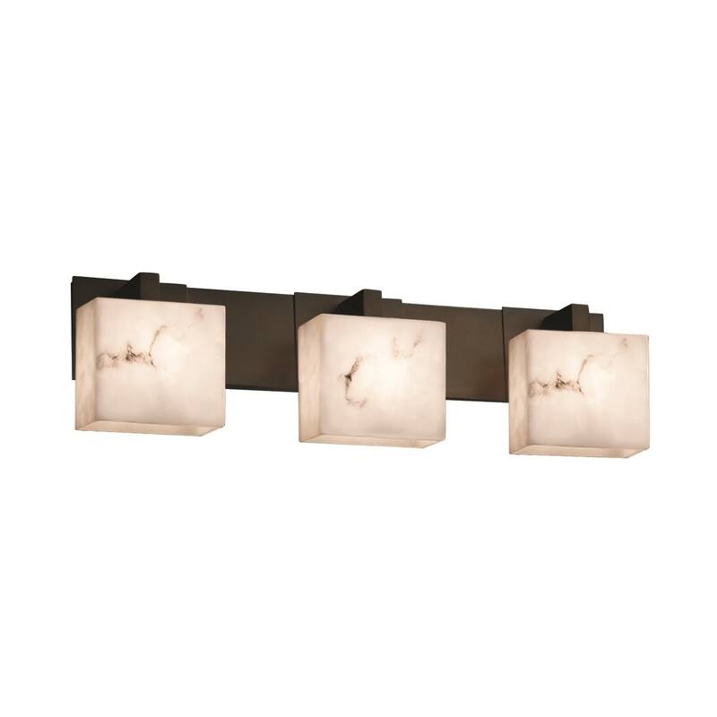 Justice Design LumenAria Modular 3-light Dark Bronze Bath Bar, Faux Alabaster Rectangle Shade - Dark Bronze, Faux Alabaster