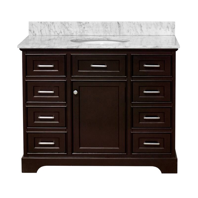 KitchenBathCollection Aria 42" Bathroom Vanity with Carrara Marble Top